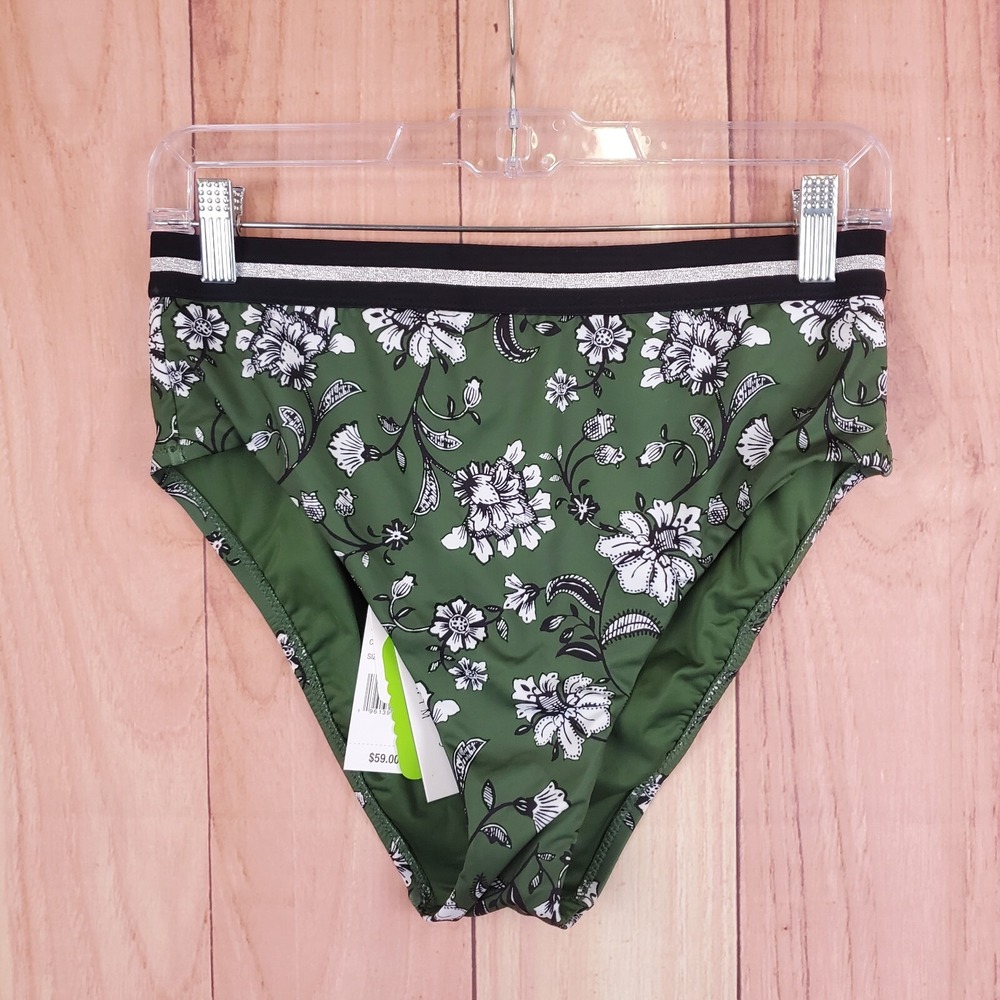 Sanctuary Swim Womens Swim Bikini Bottom Sz M Swimsuit Green Floral NEW NWT